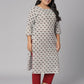 Janasya Women's White Cotton Floral Print Casual Straight Kurta | Swadesiicart