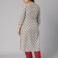 Janasya Women's White Cotton Floral Print Casual Straight Kurta | Swadesiicart