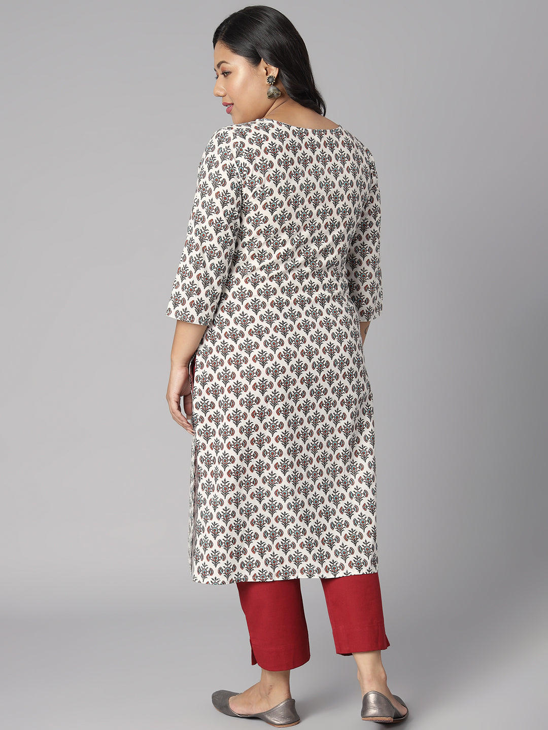 Janasya Women's White Cotton Floral Print Casual Straight Kurta | Swadesiicart