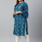 Janasya Women's Teal Poly Crepe Digital Print Casual Straight kurta | Swadesiicart