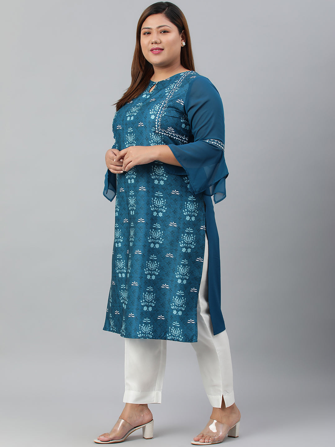 Janasya Women's Teal Poly Crepe Digital Print Casual Straight kurta | Swadesiicart