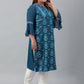 Janasya Women's Teal Poly Crepe Digital Print Casual Straight kurta | Swadesiicart