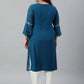 Janasya Women's Teal Poly Crepe Digital Print Casual Straight kurta | Swadesiicart