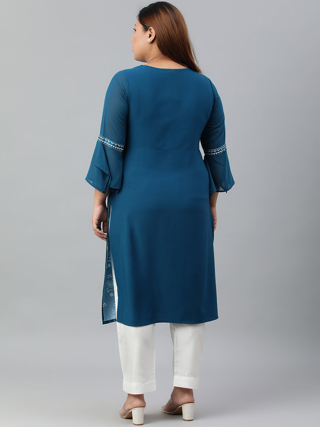 Janasya Women's Teal Poly Crepe Digital Print Casual Straight kurta | Swadesiicart