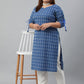Janasya Women's Blue Cotton Woven Design Casual Straight Kurta | Swadesiicart