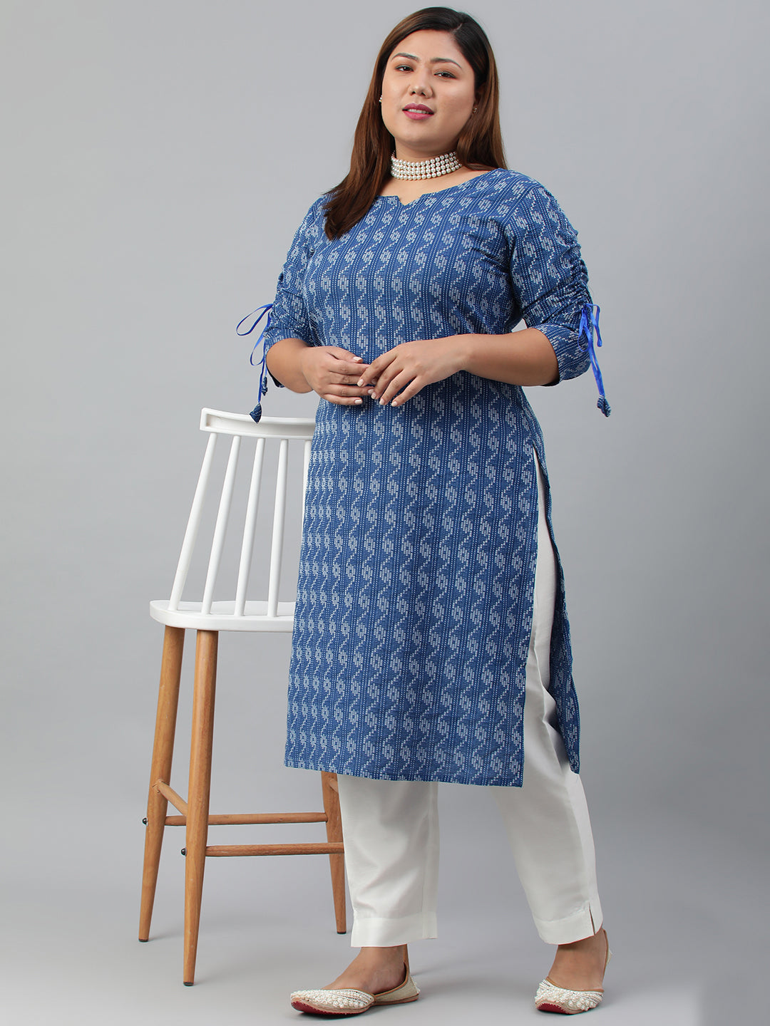 Janasya Women's Blue Cotton Woven Design Casual Straight Kurta | Swadesiicart