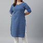 Janasya Women's Blue Cotton Woven Design Casual Straight Kurta | Swadesiicart