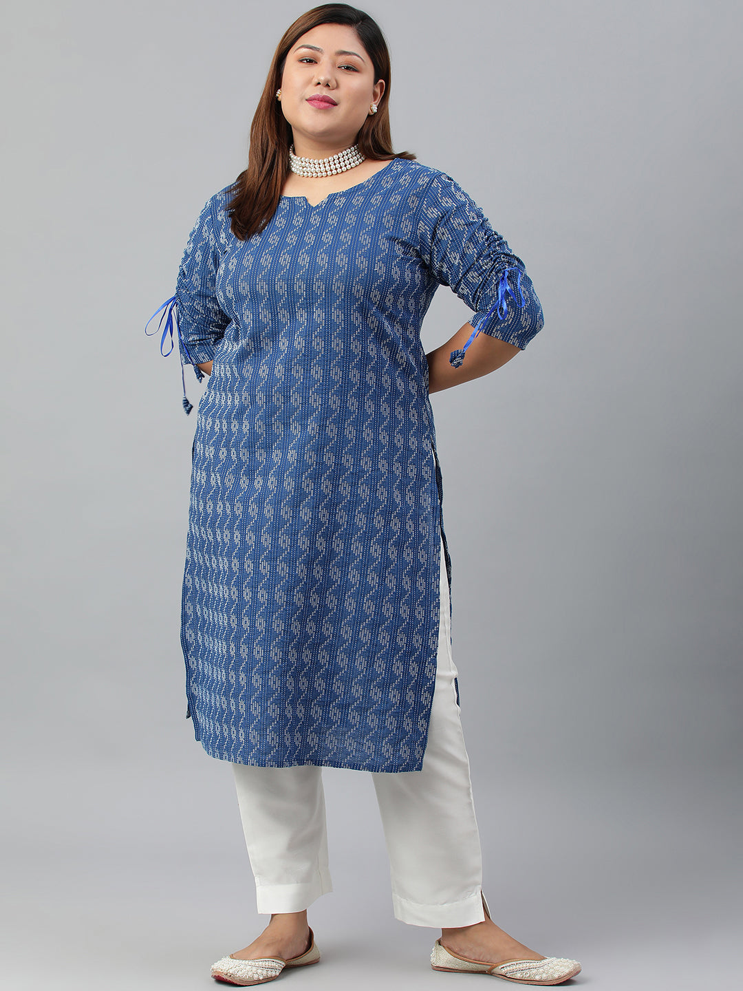 Janasya Women's Blue Cotton Woven Design Casual Straight Kurta | Swadesiicart