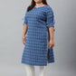 Janasya Women's Blue Cotton Woven Design Casual Straight Kurta | Swadesiicart