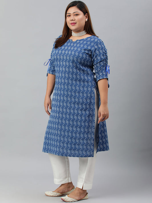 Janasya Women's Blue Cotton Woven Design Casual Straight Kurta | Swadesiicart