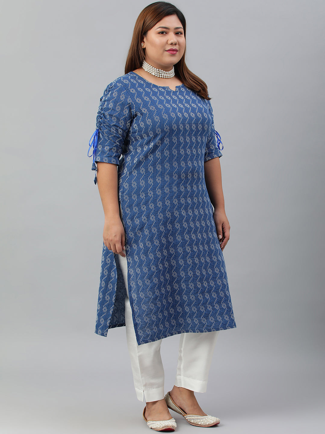 Janasya Women's Blue Cotton Woven Design Casual Straight Kurta | Swadesiicart