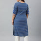 Janasya Women's Blue Cotton Woven Design Casual Straight Kurta | Swadesiicart