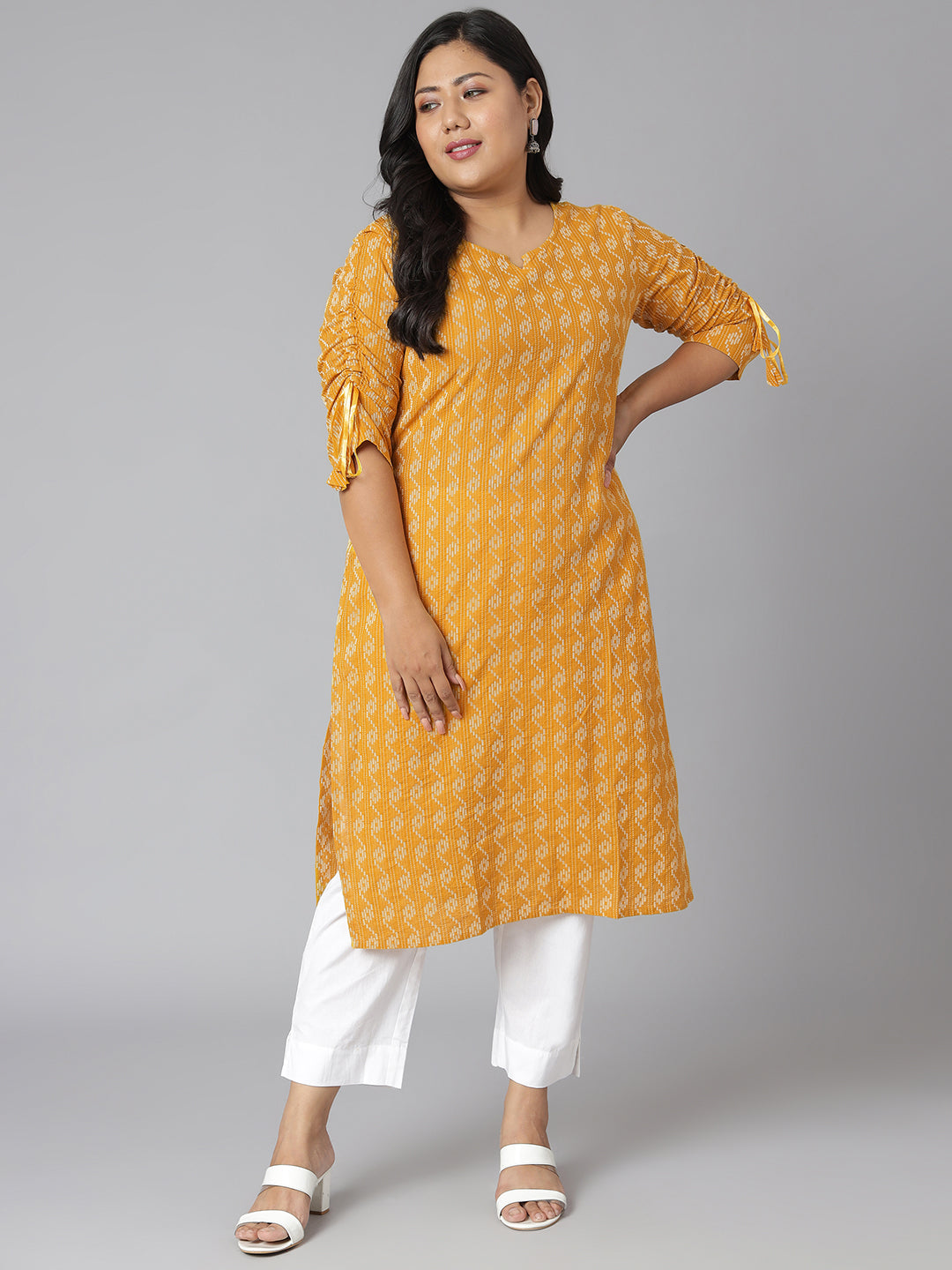 Janasya Women's Yellow Cotton Woven Design Casual Straight Kurta | Swadesiicart