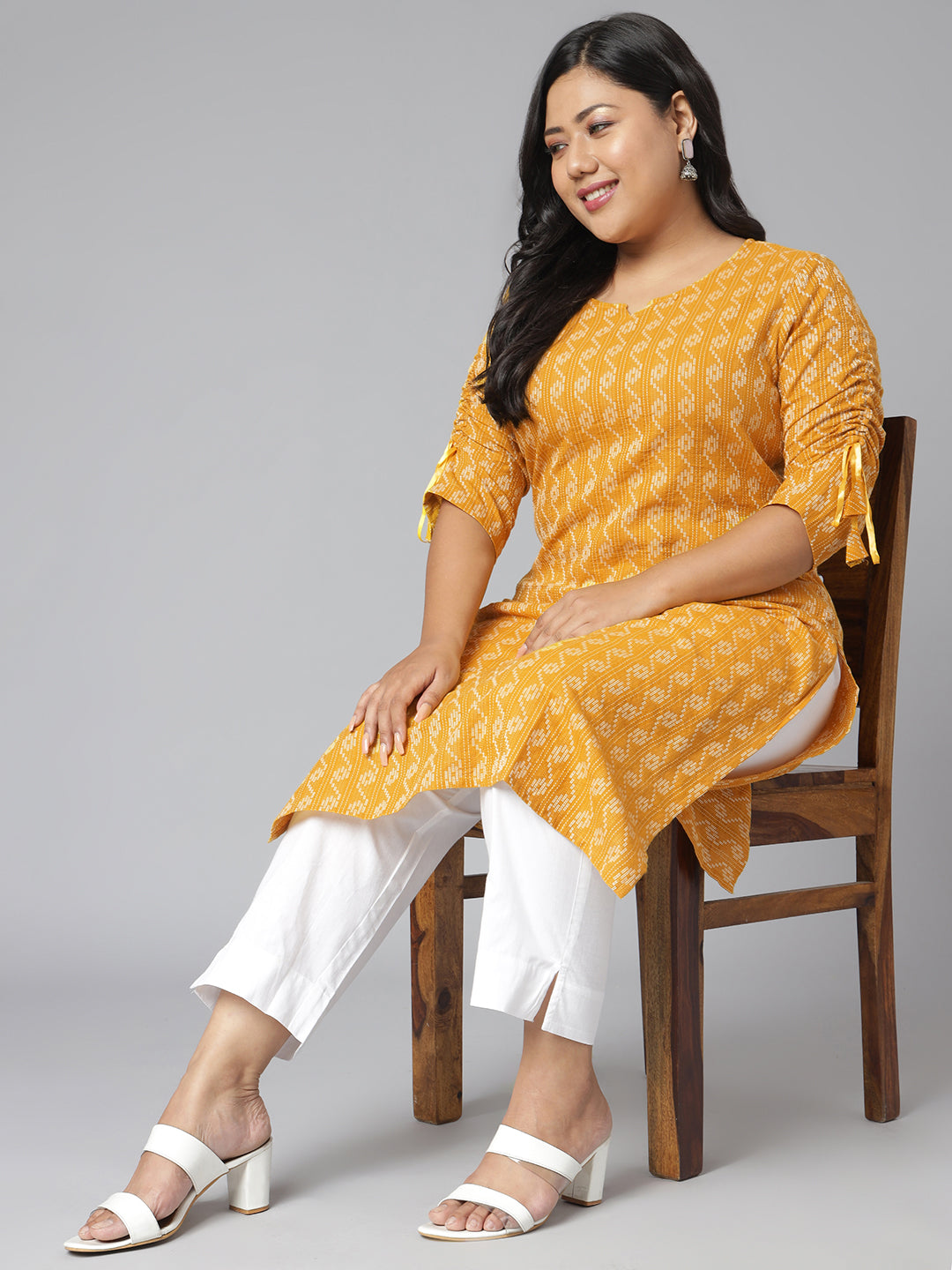 Janasya Women's Yellow Cotton Woven Design Casual Straight Kurta | Swadesiicart