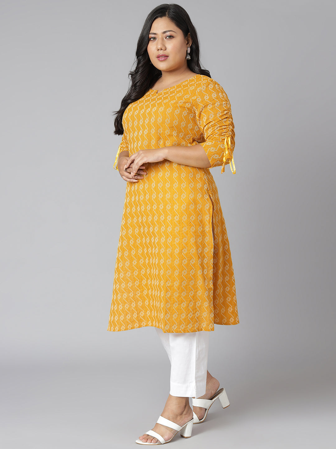 Janasya Women's Yellow Cotton Woven Design Casual Straight Kurta | Swadesiicart