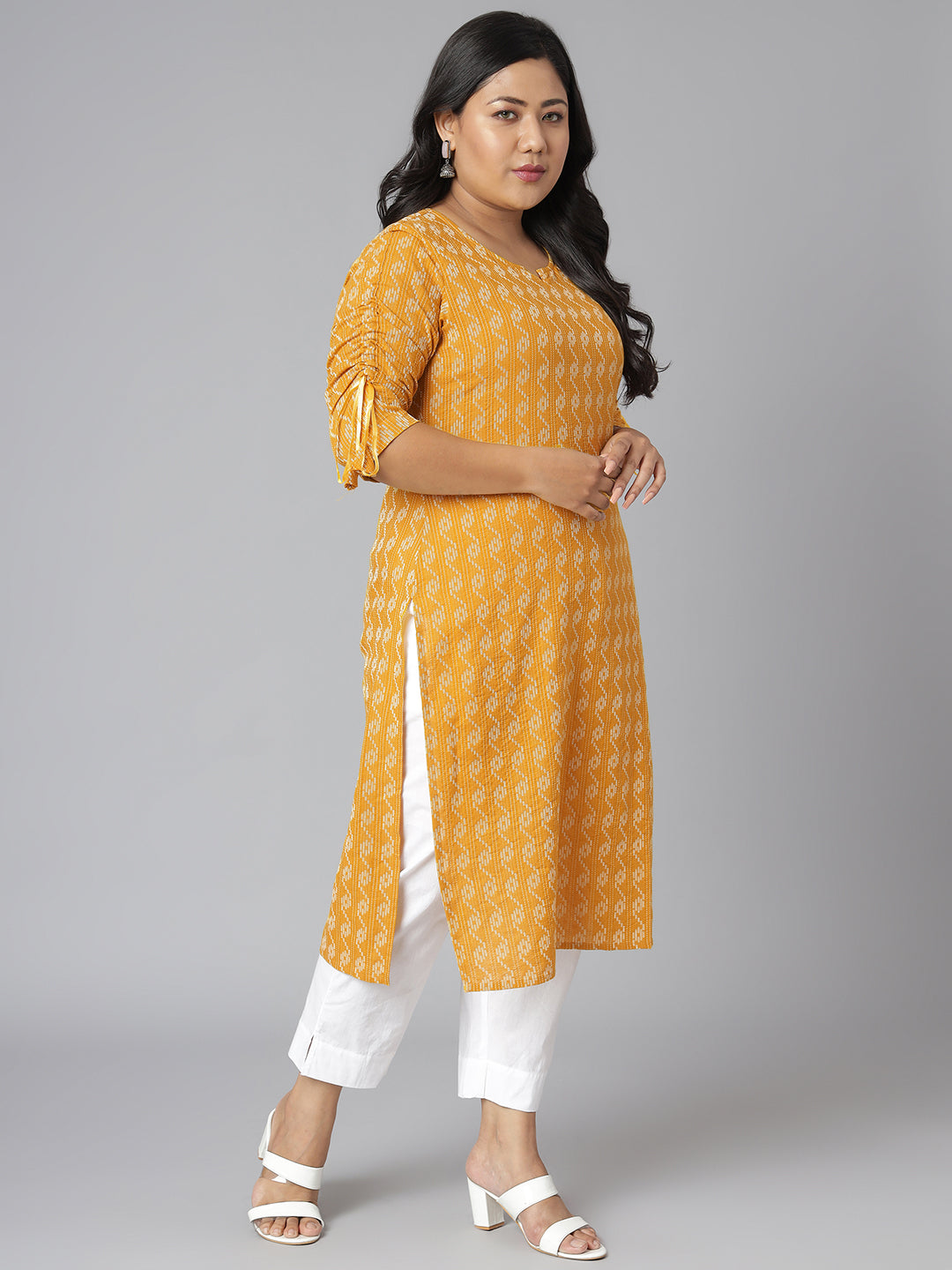 Janasya Women's Yellow Cotton Woven Design Casual Straight Kurta | Swadesiicart