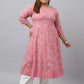 Janasya Women's Pink Cotton Foil Floral Printed Casual Anarkali kurta | Swadesiicart