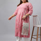 Janasya Women's Pink Cotton Foil Floral Printed Casual Anarkali kurta | Swadesiicart