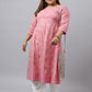 Janasya Women's Pink Cotton Foil Floral Printed Casual Anarkali kurta | Swadesiicart