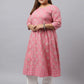 Janasya Women's Pink Cotton Foil Floral Printed Casual Anarkali kurta | Swadesiicart