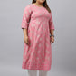 Janasya Women's Pink Cotton Foil Floral Printed Casual Anarkali kurta | Swadesiicart