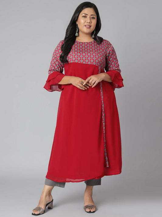 Janasya Women's Maroon Poly Crepe Ethnic Motifs Casual A-line Kurta | Swadesiicart
