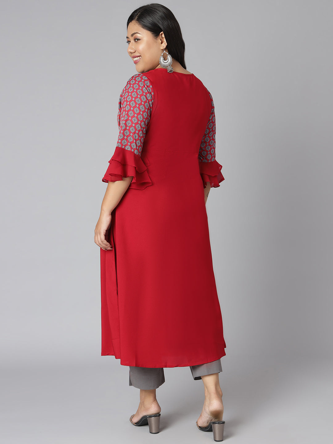Janasya Women's Maroon Poly Crepe Ethnic Motifs Casual A-line Kurta | Swadesiicart
