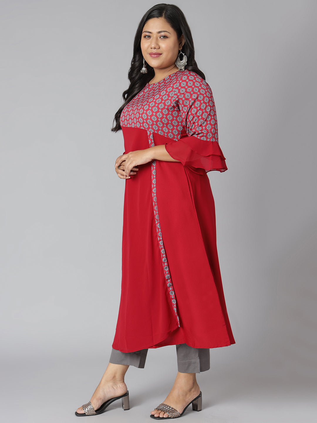 Janasya Women's Maroon Poly Crepe Ethnic Motifs Casual A-line Kurta | Swadesiicart
