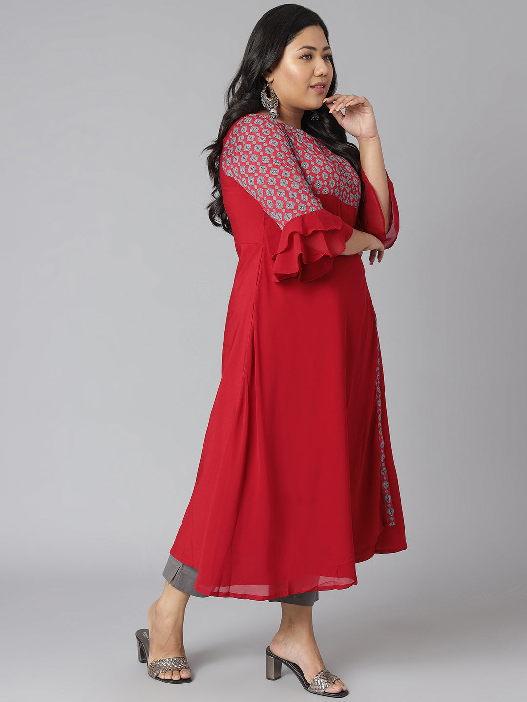 Janasya Women's Maroon Poly Crepe Ethnic Motifs Casual A-line Kurta | Swadesiicart