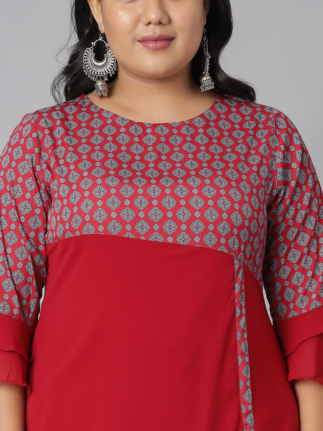 Janasya Women's Maroon Poly Crepe Ethnic Motifs Casual A-line Kurta | Swadesiicart