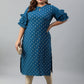 Janasya Women's Teal Poly Crepe Foil Print Casual Straight kurta | Swadesiicart