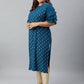 Janasya Women's Teal Poly Crepe Foil Print Casual Straight kurta | Swadesiicart