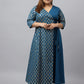 Janasya Teal Poly Crepe Foil Printed kurta | Swadesiicart