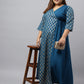 Janasya Teal Poly Crepe Foil Printed kurta | Swadesiicart