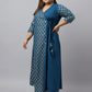 Janasya Teal Poly Crepe Foil Printed kurta | Swadesiicart
