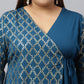 Janasya Teal Poly Crepe Foil Printed kurta | Swadesiicart