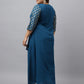 Janasya Teal Poly Crepe Foil Printed kurta | Swadesiicart