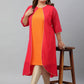 Janasya Women's Orange Poly Crepe Floral Print Festive & Party A-Line With Attached Jacket kurta | Swadesiicart