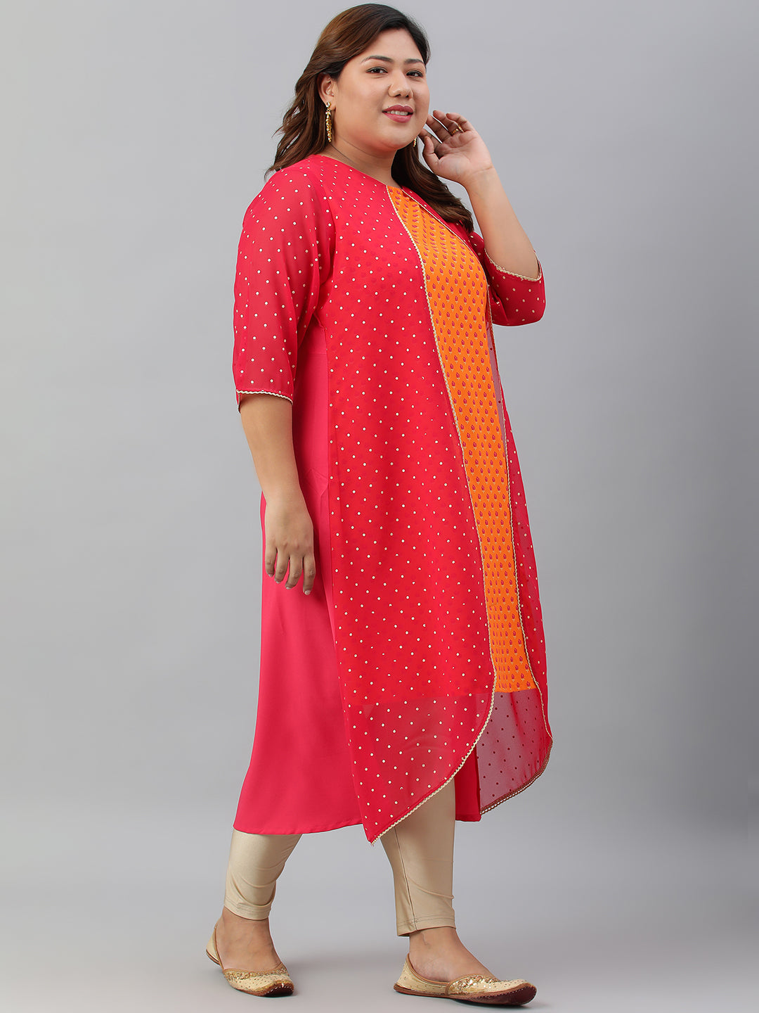 Janasya Women's Orange Poly Crepe Floral Print Festive & Party A-Line With Attached Jacket kurta | Swadesiicart