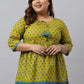 Janasya Women's Green Cotton Floral Printed Casual Gathered Tunic | Swadesiicart