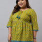 Janasya Women's Green Cotton Floral Printed Casual Gathered Tunic | Swadesiicart