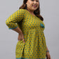 Janasya Women's Green Cotton Floral Printed Casual Gathered Tunic | Swadesiicart