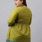 Janasya Women's Green Cotton Floral Printed Casual Gathered Tunic | Swadesiicart