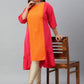 Janasya Women's Orange Poly Crepe Floral Print Casual A-line kurta | Swadesiicart