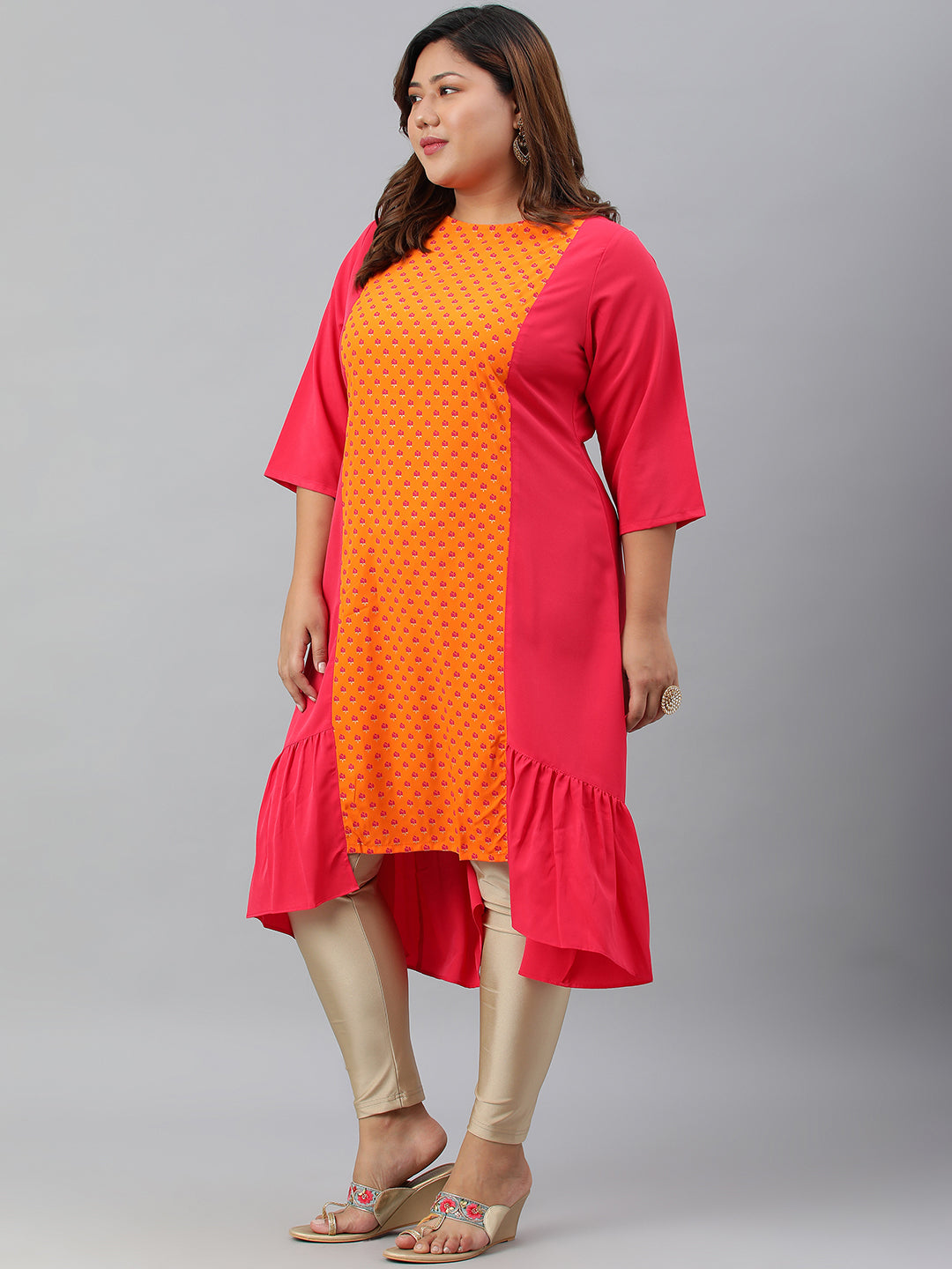 Janasya Women's Orange Poly Crepe Floral Print Casual A-line kurta | Swadesiicart
