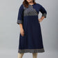 Janasya Women's Navy Blue Poly Crepe Ethnic Motifs Festive & Party A-line kurta | Swadesiicart