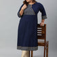 Janasya Women's Navy Blue Poly Crepe Ethnic Motifs Festive & Party A-line kurta | Swadesiicart