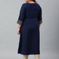 Janasya Women's Navy Blue Poly Crepe Ethnic Motifs Festive & Party A-line kurta | Swadesiicart