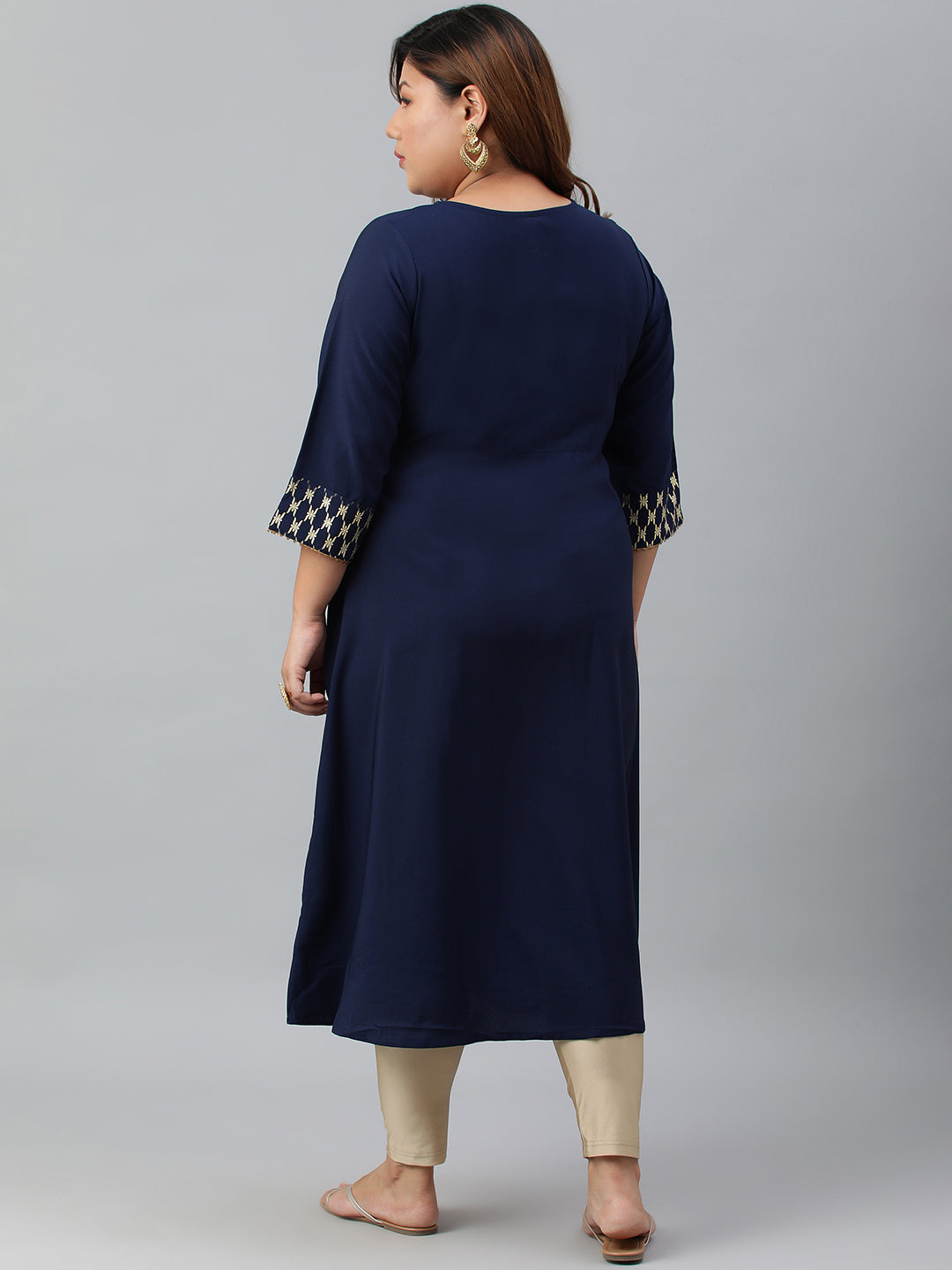 Janasya Women's Navy Blue Poly Crepe Ethnic Motifs Festive & Party A-line kurta | Swadesiicart