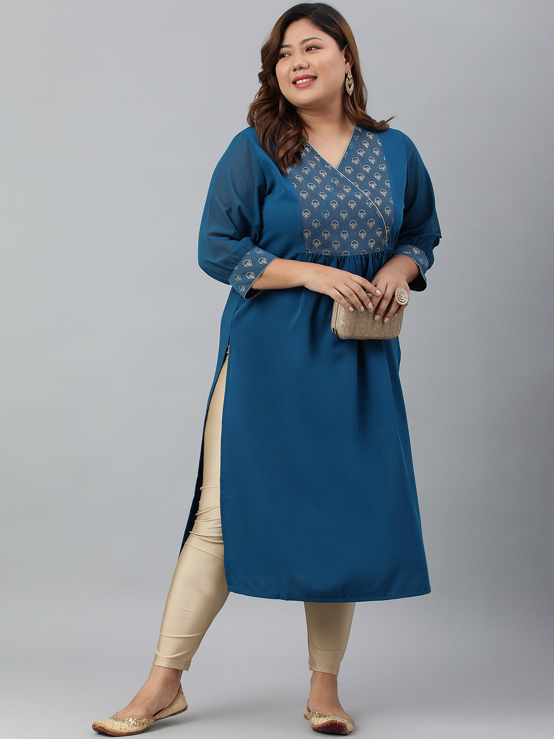Janasya Women's Teal Poly Crepe Solid Casual Straight kurta | Swadesiicart